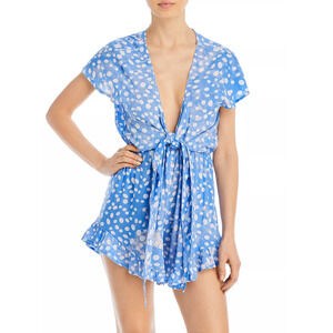 Tiare Hawaii Nia Short Sleeve Cover Up Romper Smoke Blue One Size 4944